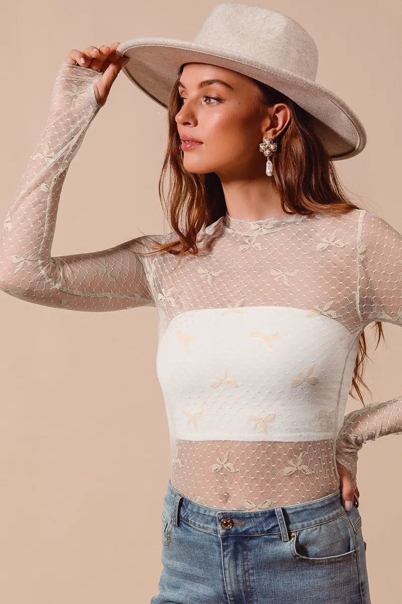 Bow Ribbon Sheer Lace Top – Drake's Bower Boutique