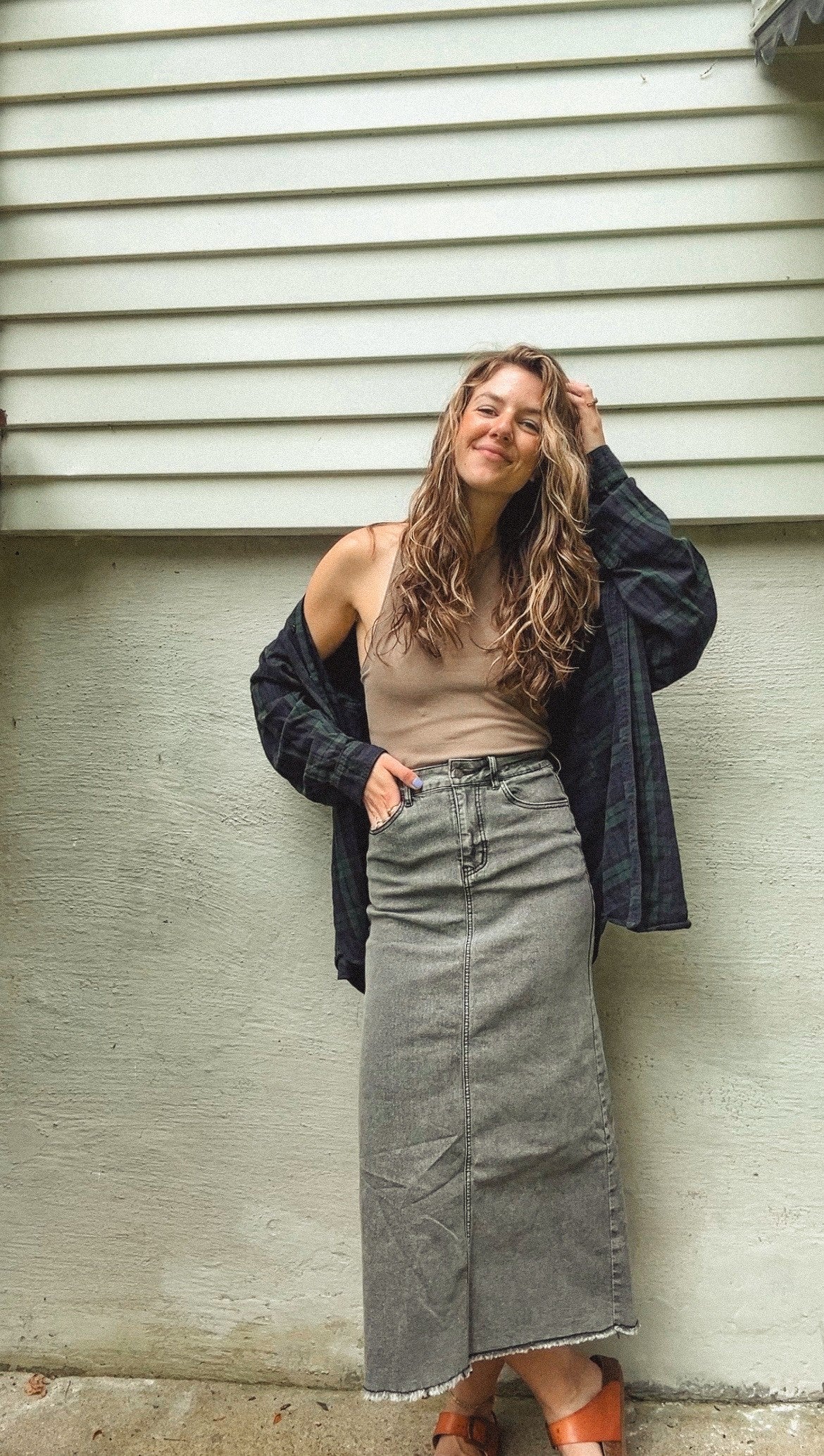 Long Story Denim Skirt